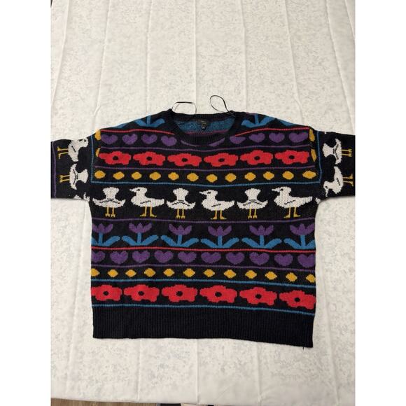 Duck Print Debut Sweater Size S/M Long sleeve Primarily Black - Picture 1 of 8